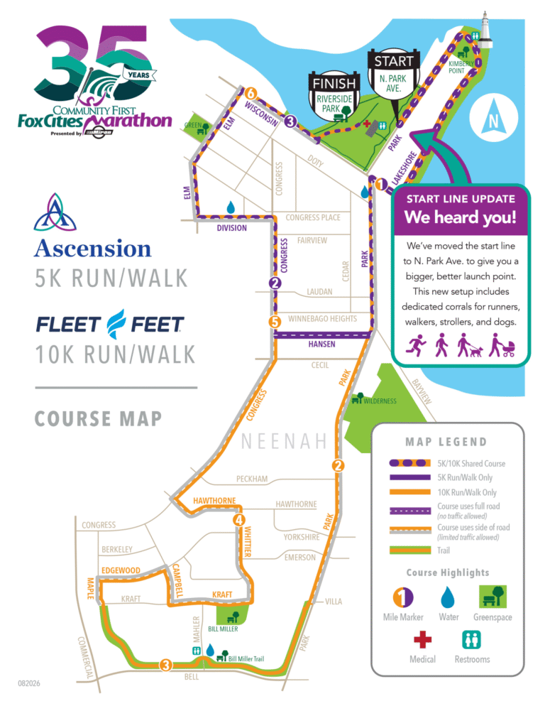 Fox Cities Marathon 5K 10K Course Map 2026.