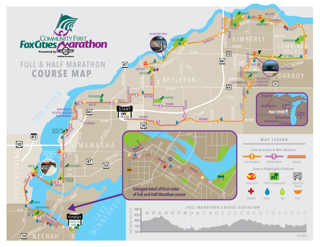 Fox Cities Marathon Full & Half Marathon Course Map 2023