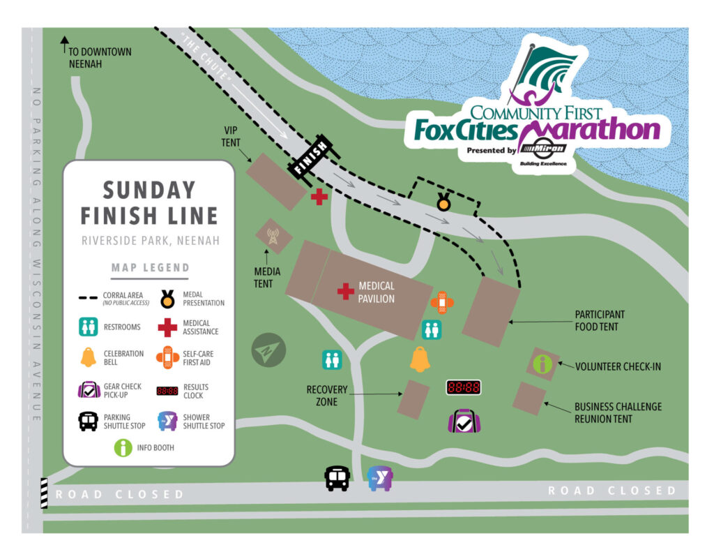 Fox Cities Marathon-Half-Relay Sunday Finish Line Map 2023.