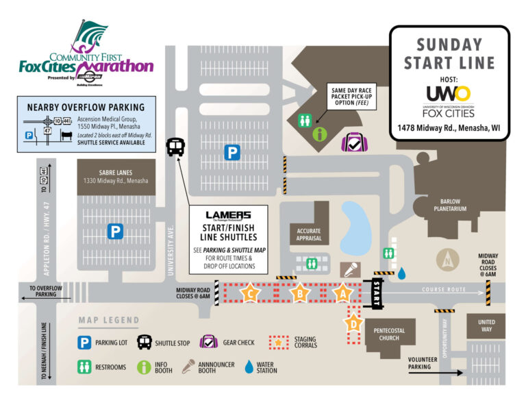 Fox Cities Marathon-Half-Relay Sunday Start Line Map 2023.