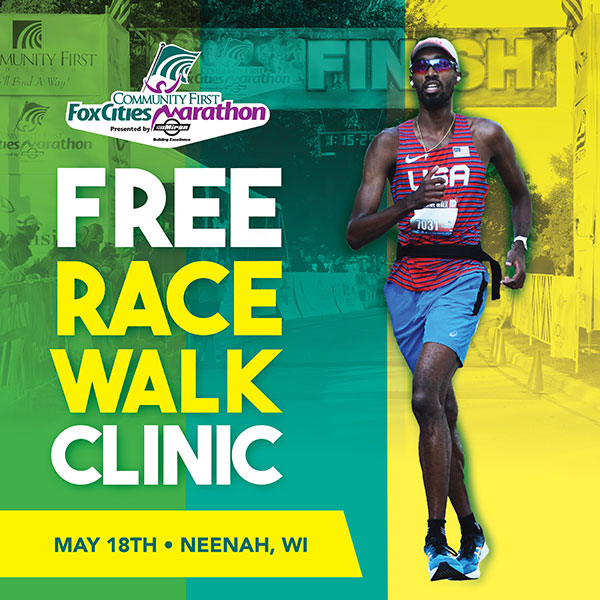 Olympian Jordan Crawford walking in the Fox Cities Marathon for the promotion of the Free Race Walk Clinic