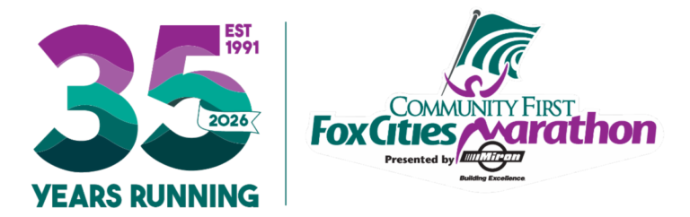Fox Cities Marathon 35 Year Legacy Running Logo.