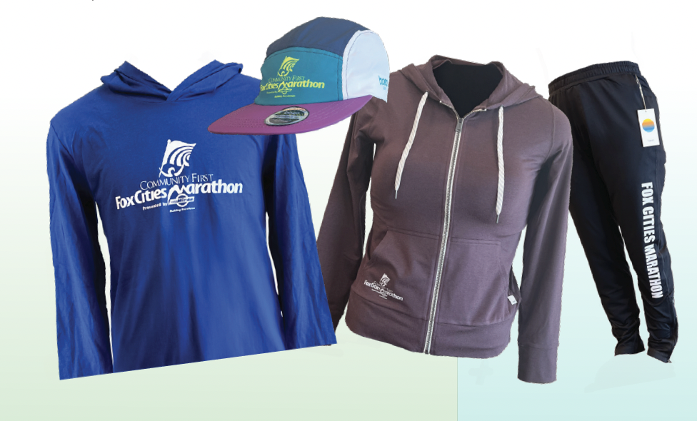 Fox Cities Marathon online store training gear: hoodies, hats, joggers, pullovers.