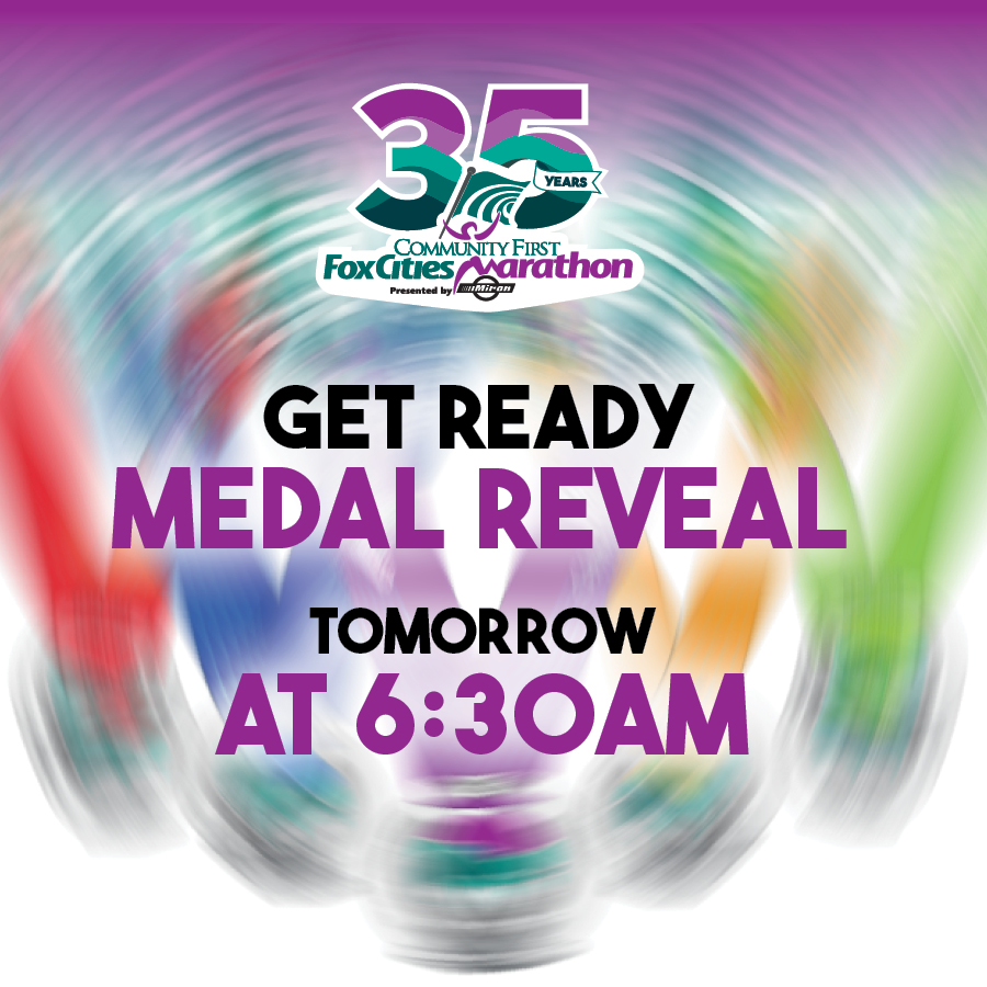 Fox Cities Marathon medal reveal logo.