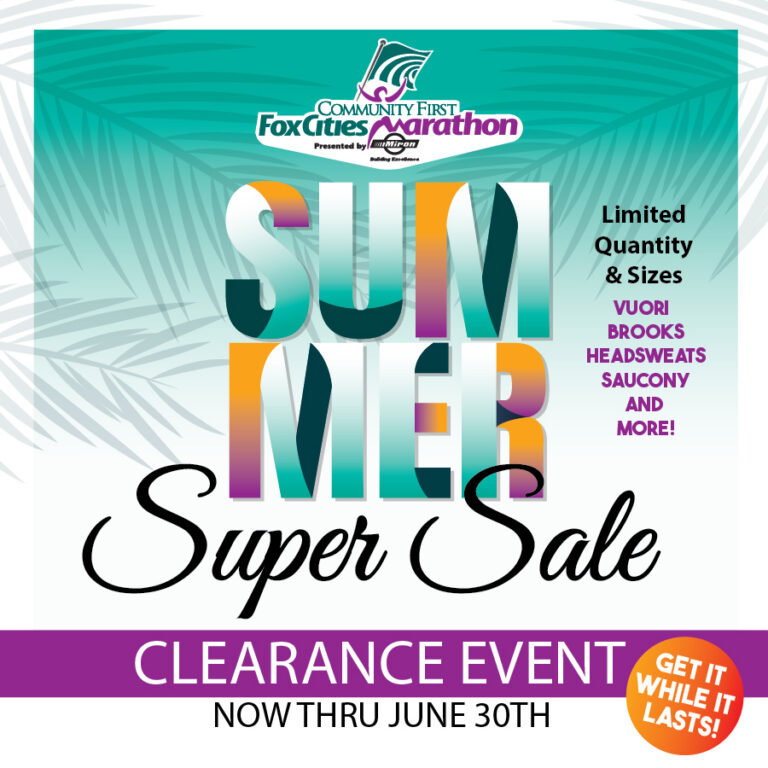 Fox Cities Marathon online store super sale clearance event, now through June 30th.