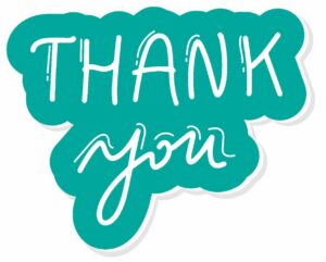 Thank you in teal.