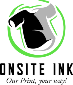 Onsite Ink logo with shirt and words 'our print, your way!'